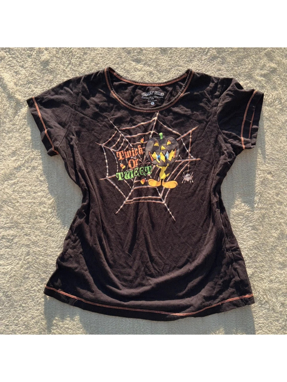 Black with orange stitch LooneyTunes Tweety Bird Graphic Halloween Tee